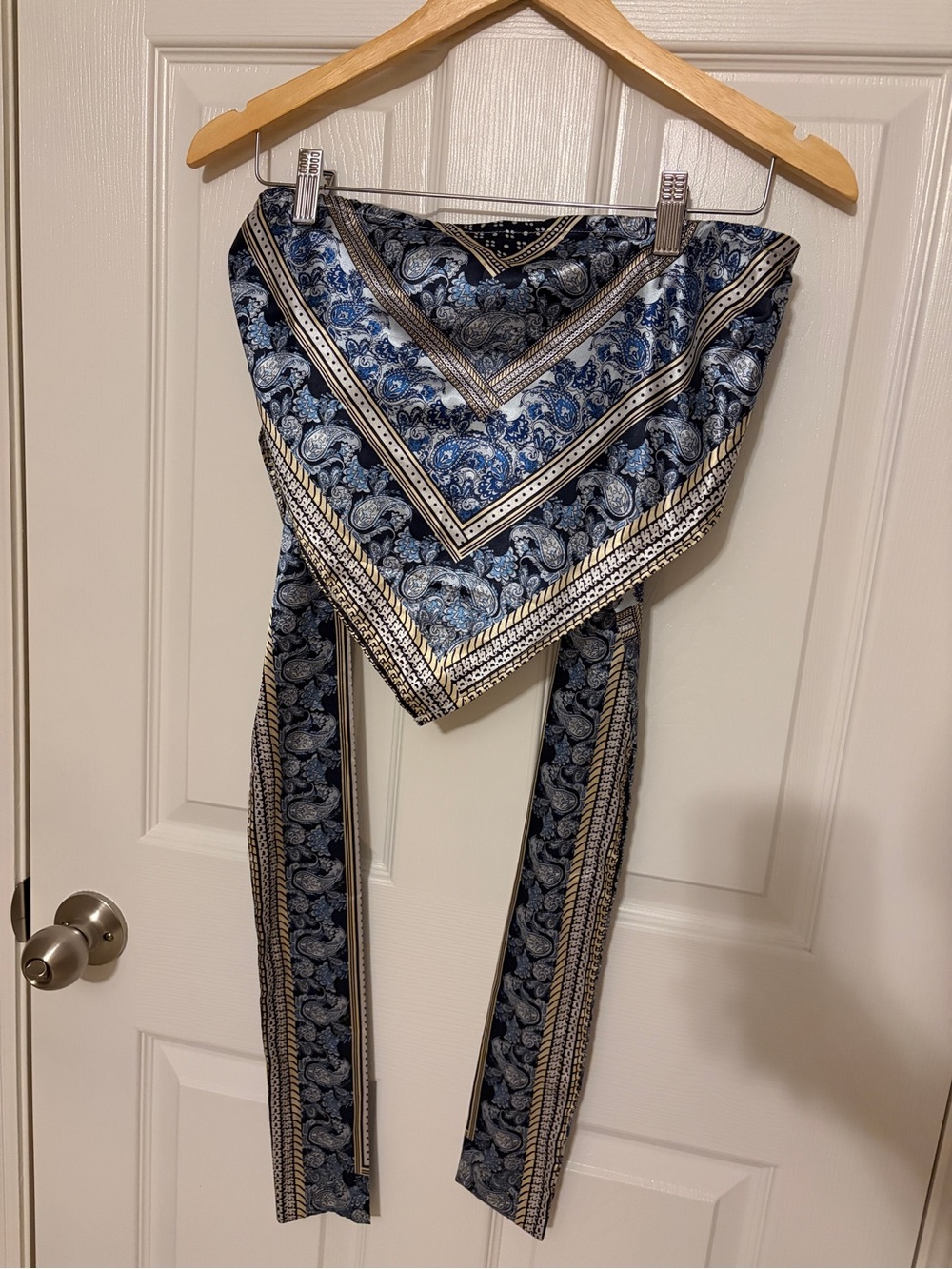 SHEIN Blue and Gold Paisley Satin Decorative Scarf